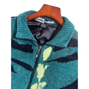 Jamie Sadock  Women  Chenille Cardigan Sweater Size M Black Green And‎ Neon